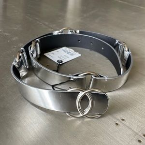 Chanel silver metallic logo belt sz 80/32